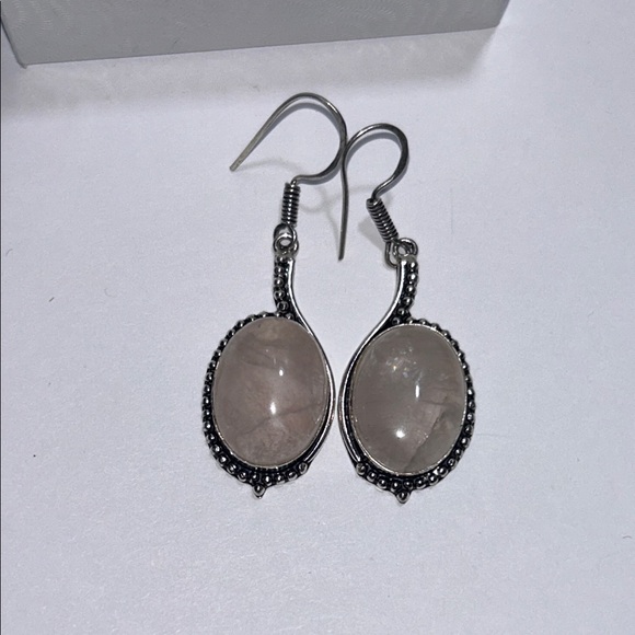 Jewelry - Rose quartz drop earrings set in  silver
